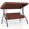 Gymax - 3-Seat Patio Swing w/ Canopy & Removable Cushions & Side Pockets Stand - Brown