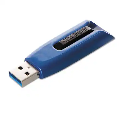 Front. Verbatim - Verbatim 49808 128 GB V3 Max USB 3.0 Flash Drive - Blue - Blue.