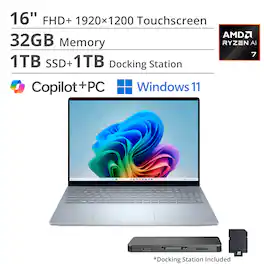 Dell - Plus - Copilot+ PC - 16" 2K Touchscreen Laptop - AMD Ryzen AI 7 350 2025 - 32GB Memory - 1TB Storage - Ice Blue