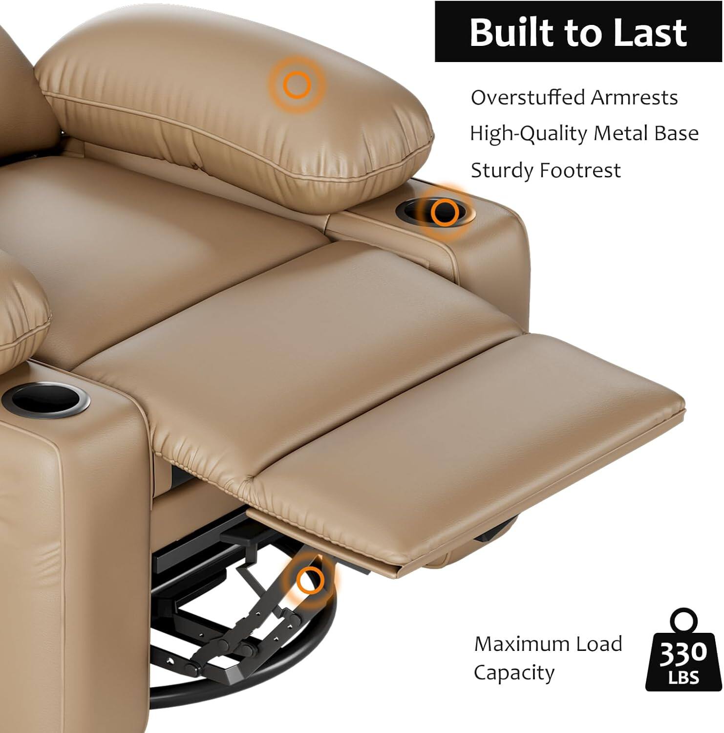 Built to Last  
Overstuffed Armrests  
High-Quality Metal Base  
Sturdy Footrest  

Maximum Load Capacity: 330 LBS