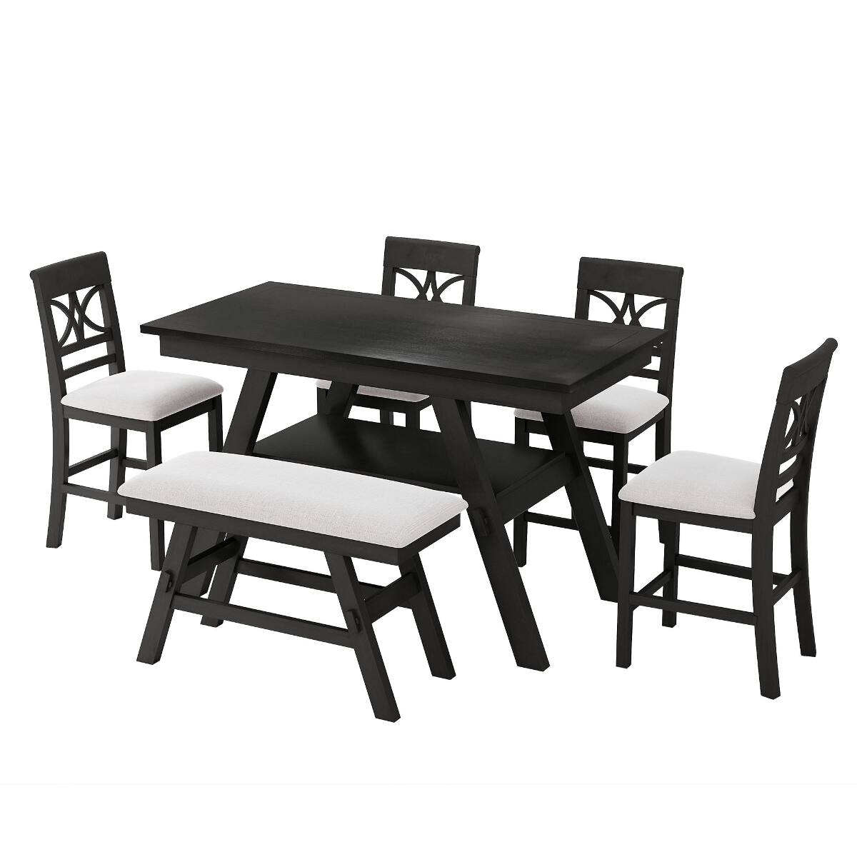 Alt View 4. Loheer - Loheer 6-Piece Counter Height Dining Set With Storage Shelf, Espresso Finish and Beige Cushions - Espresso with beige cushions.