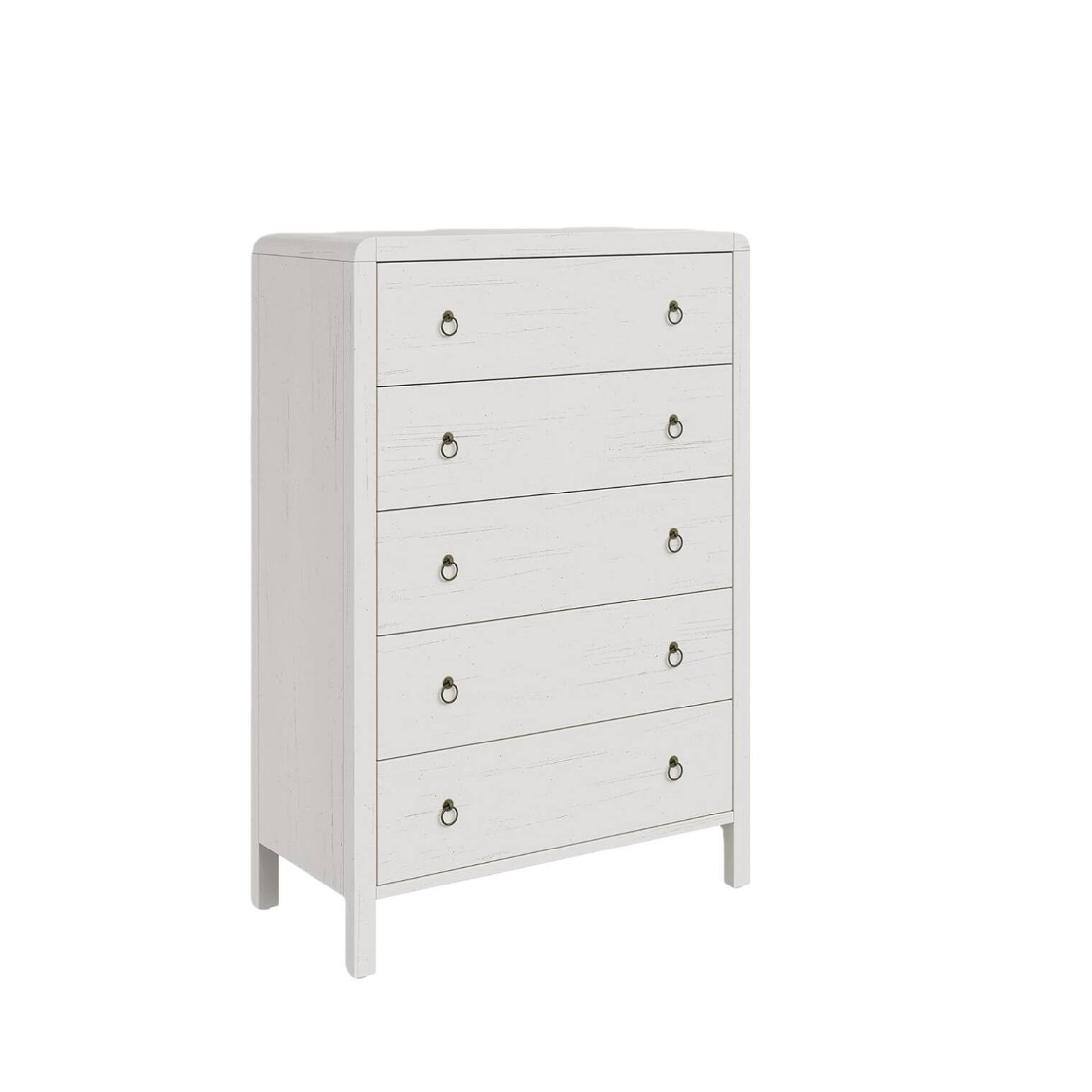 Angle. GARVEE - Modern 5 Drawer Dresser for Bedroom, Chest of Dressers, Dresser for Closet - Antique White.