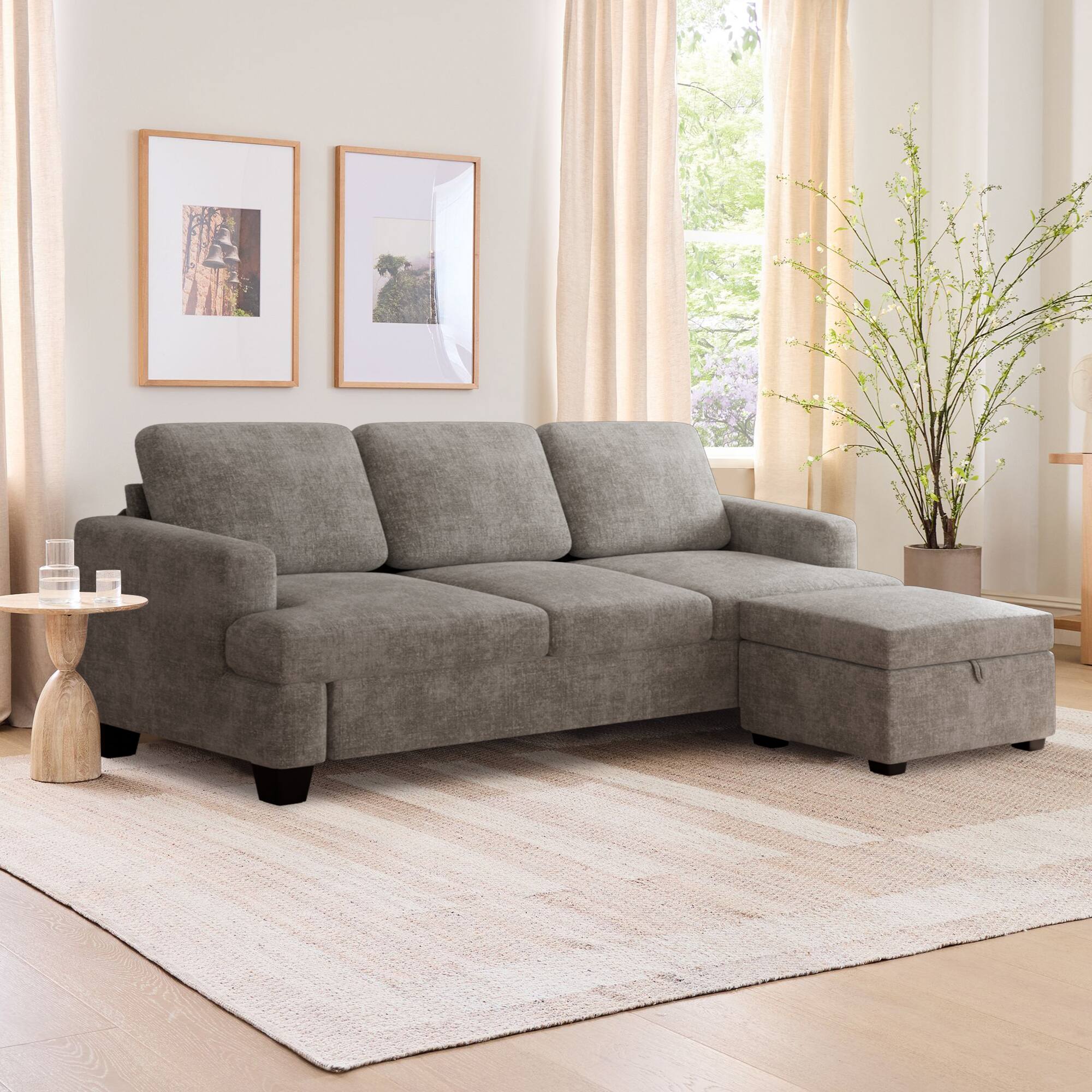 Alt View 5. KERDOM - 85'' Wide Chenille 3 Seat Sofa Couch for Living Room, Deep Seat, Upholstered Sectional Convertible Sofa, 900lbs Capacity - Grey.