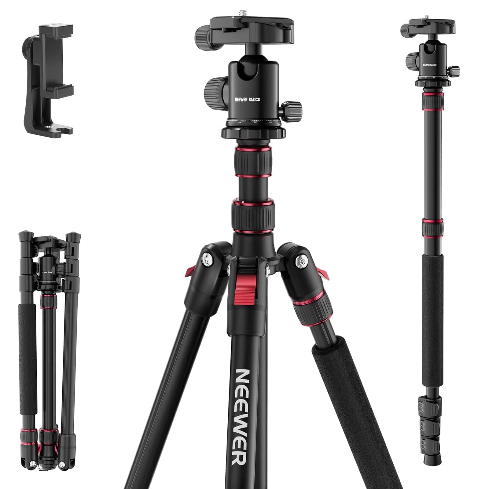 Neewer - 71" Tripod & Monopod for DSLR & iPhone - Heavy Duty Aluminum with 360° Ball Head for Video - Black