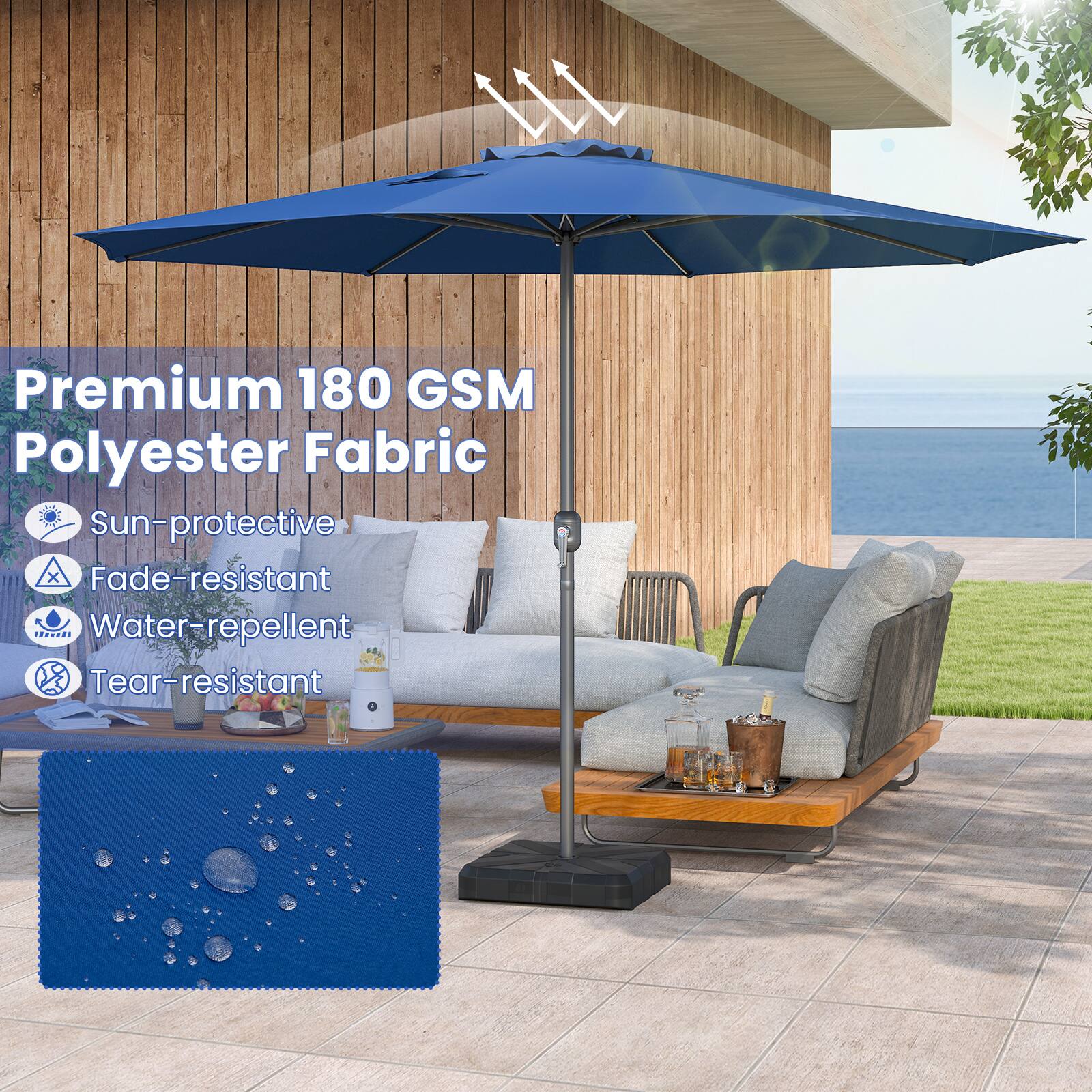 Premium 180 GSM Polyester Fabric  
Sun-protective  
Fade-resistant  
Water-repellent  
Tear-resistant