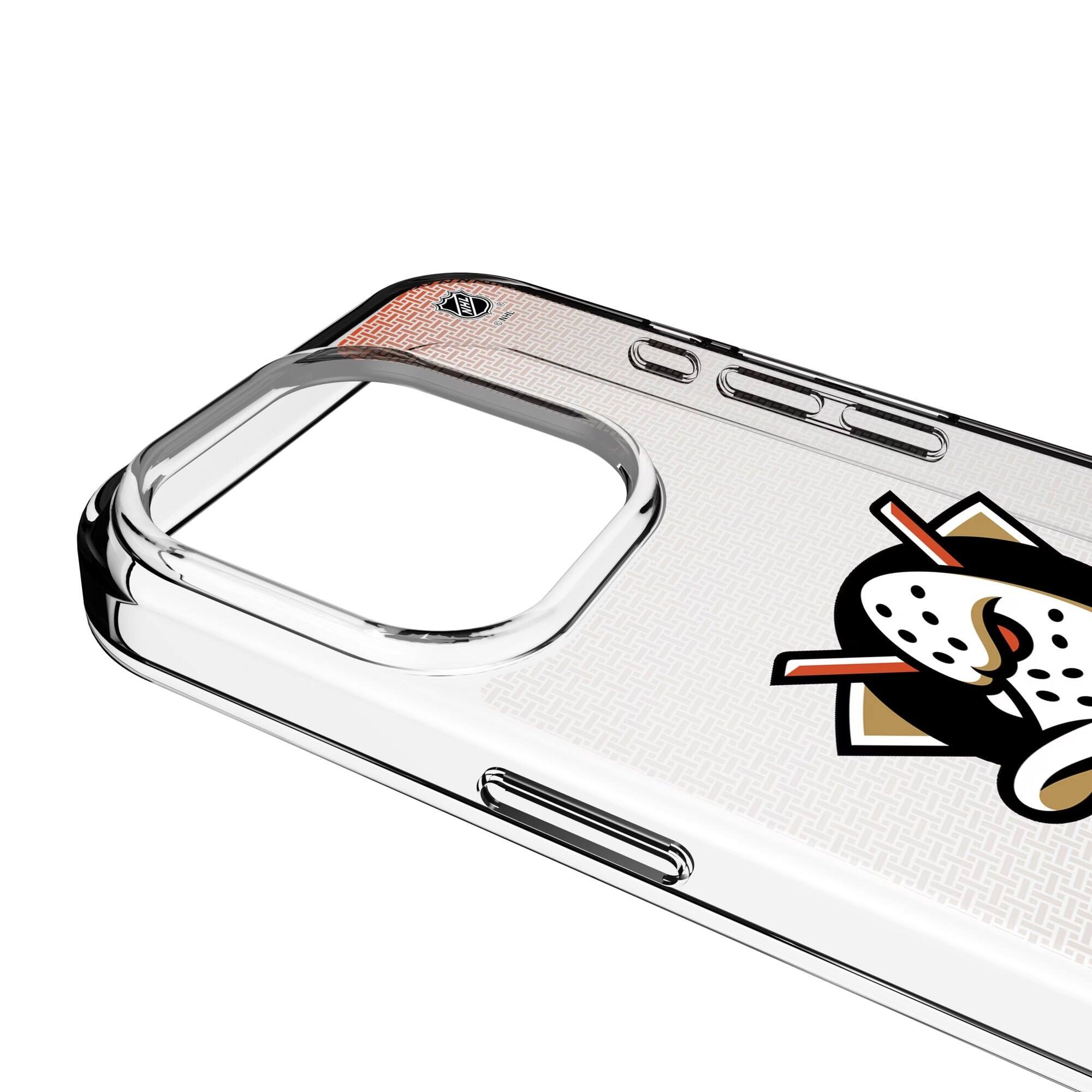 Alt View 2. Keyscaper - Anaheim Ducks Linen Logo iPhone Clear Case - 14 Pro Max - Multicolor.