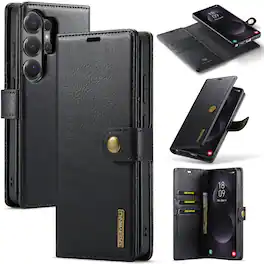 Dteck - Case For Samsung Galaxy S26 Ultra 2-in-1 Vintage Leather Magnetic Detachable Flip Folio Stand Slim Wallet Cover - Black
