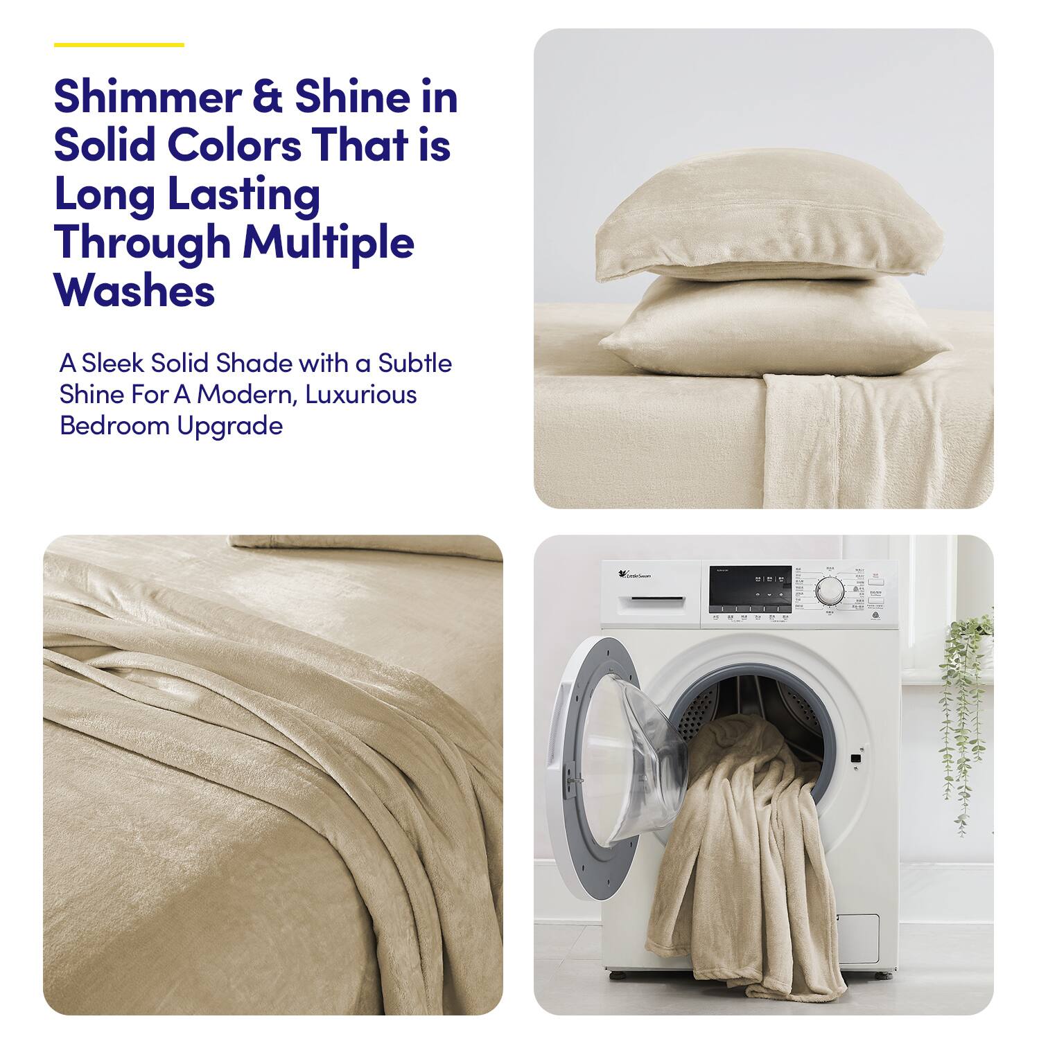 Shimmer & Shine in Solid Colors That is Long Lasting Through Multiple Washes

A Sleek Solid Shade with a Subtle Shine For A Modern, Luxurious Bedroom Upgrade