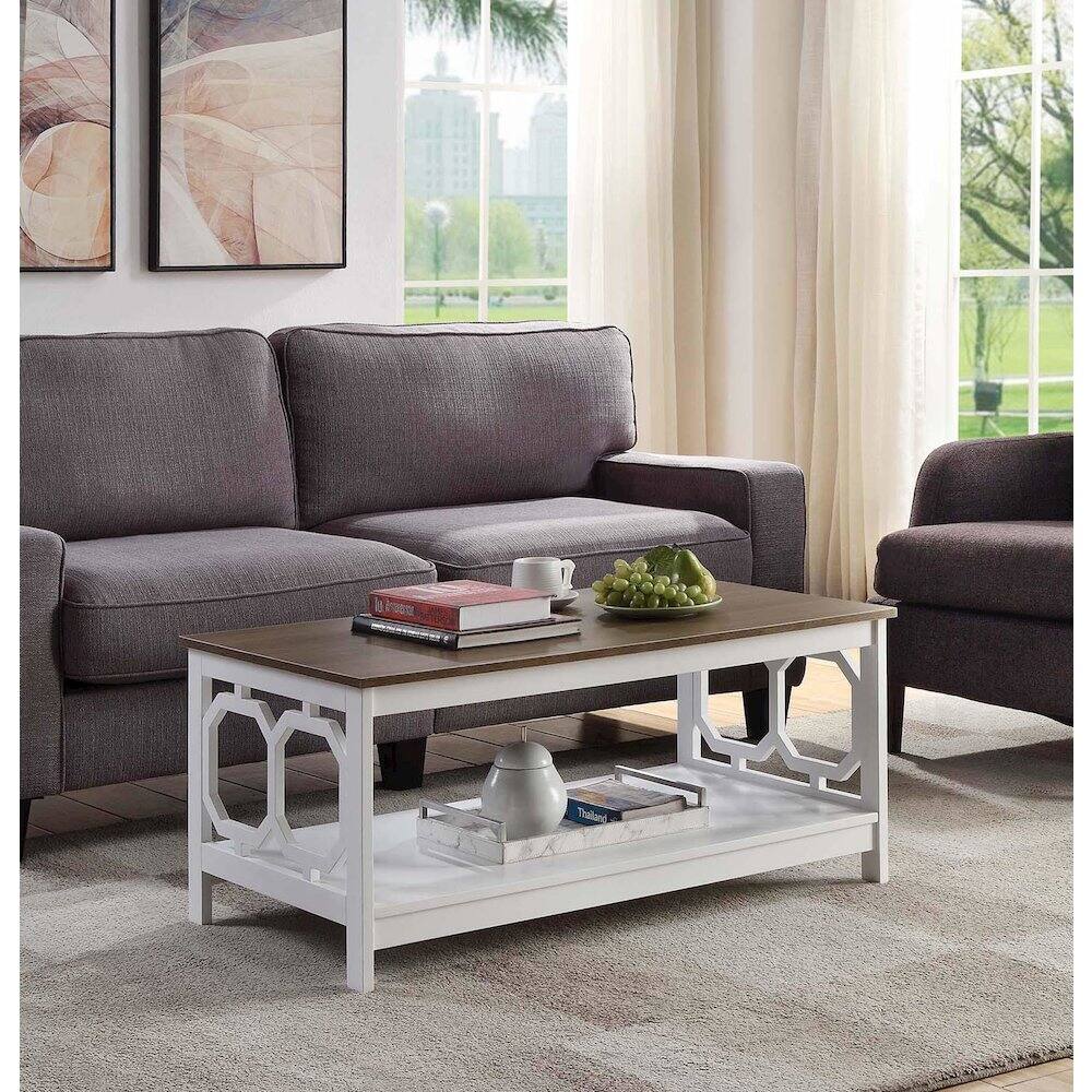 Angle. Convenience Concepts - Omega Coffee Table with Shelf Driftwood/White - Driftwood/White.