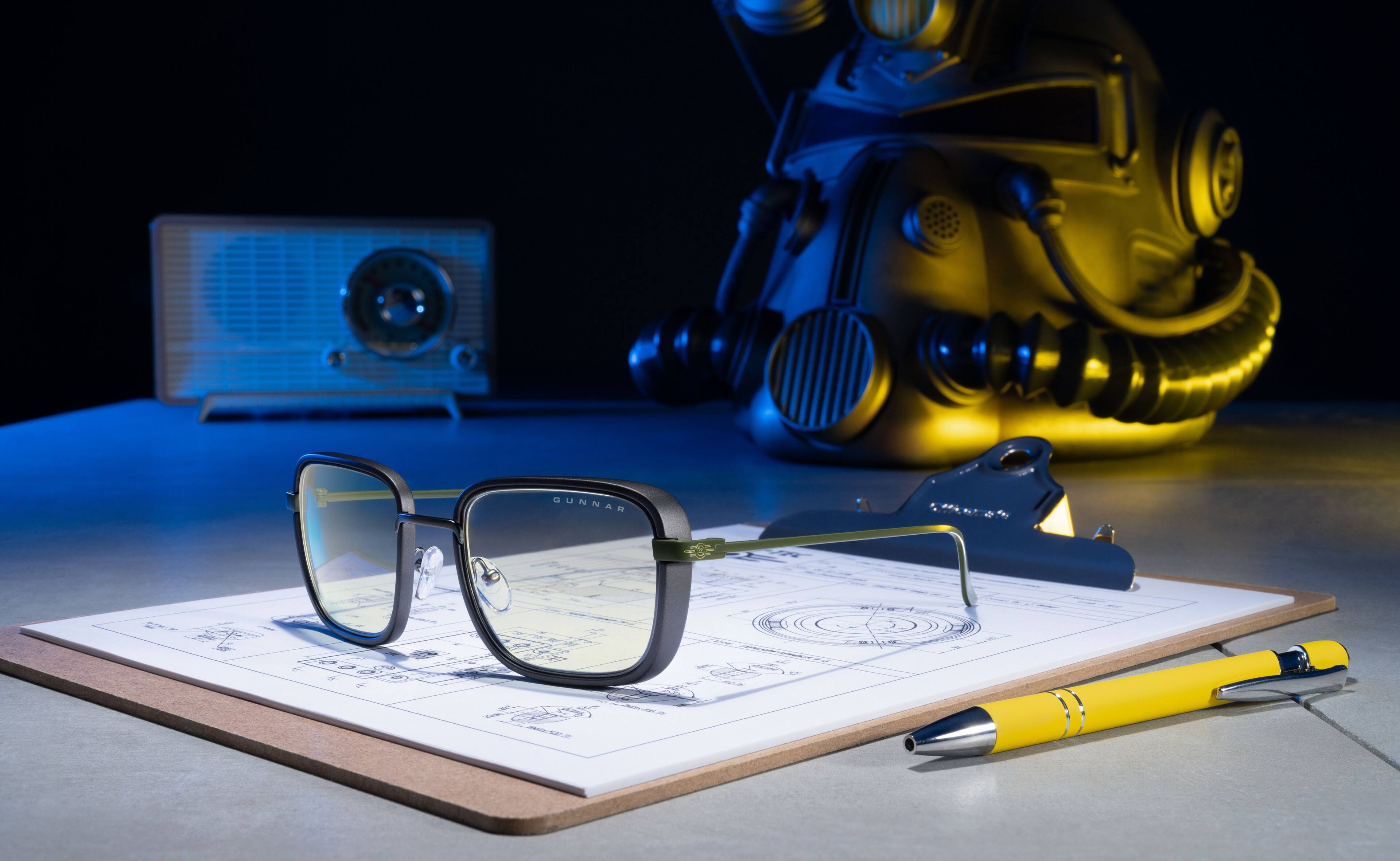 Alt View 1. GUNNAR - Fallout Vault 33 Computer Glasses with Blue Light Reduction, Clear Lenses - Gunmetal/Olive.