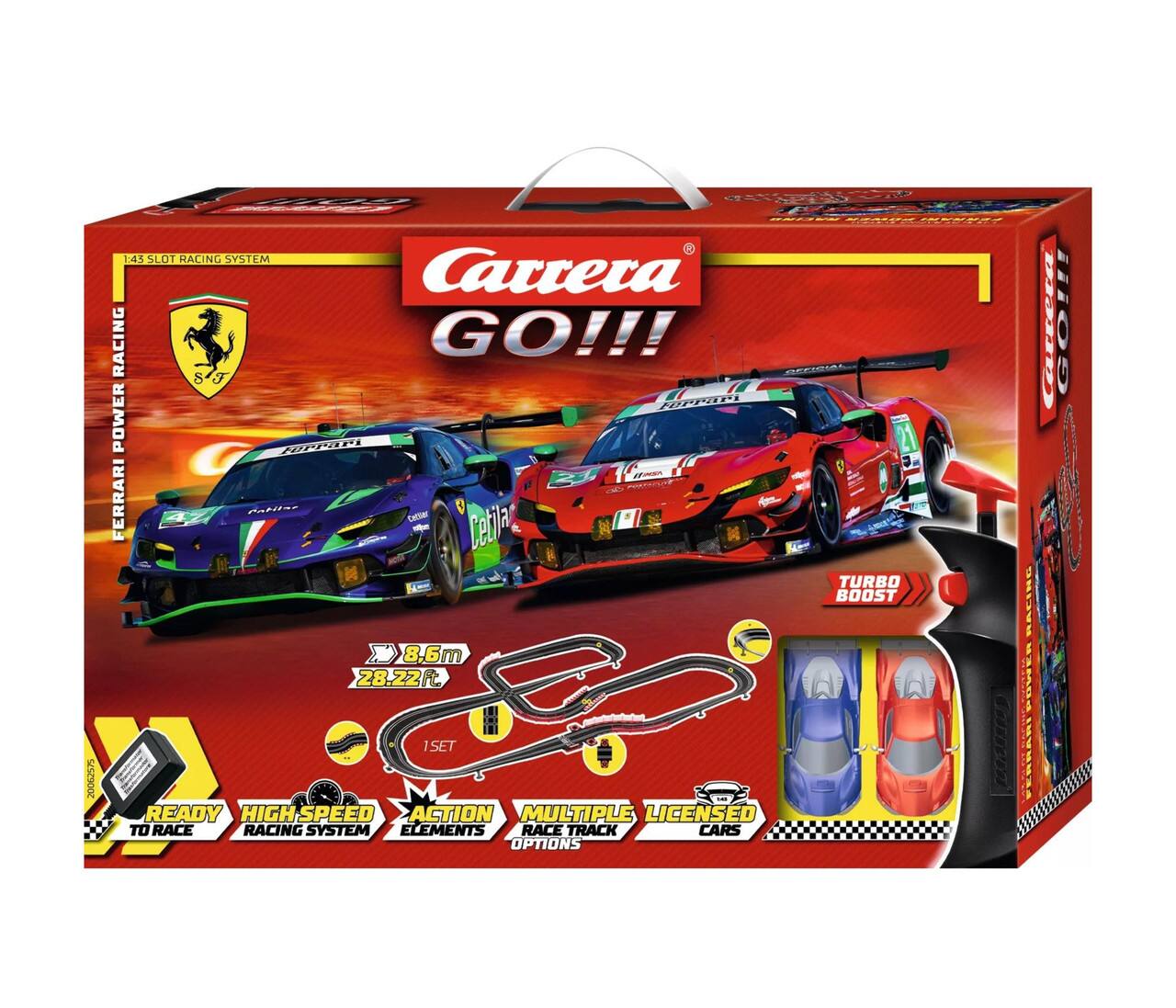 20062575 Te S - | 1:45 SLOT RACING SYSTEM Cartera RACING GO!!! S-T L FrPip POWER n A  FERRARI Pafila caer 0 Ceuja TURBO BOOST RACING 8.6m 28.22 UVER ISET -.. READY HIGH SPEED ACTION MULTIPLE LICENSED TO RACE RACING SYSTEM ELEMENTS RACE TRACK CARS OPTIONS Carreta GO!!!