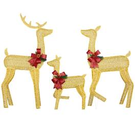Winado - 3PCS Christmas Reindeer Family 4FT Set 2D Weather Proof with Lights for Indoor Outdoor Garden Holiday Party Decoration - Golden