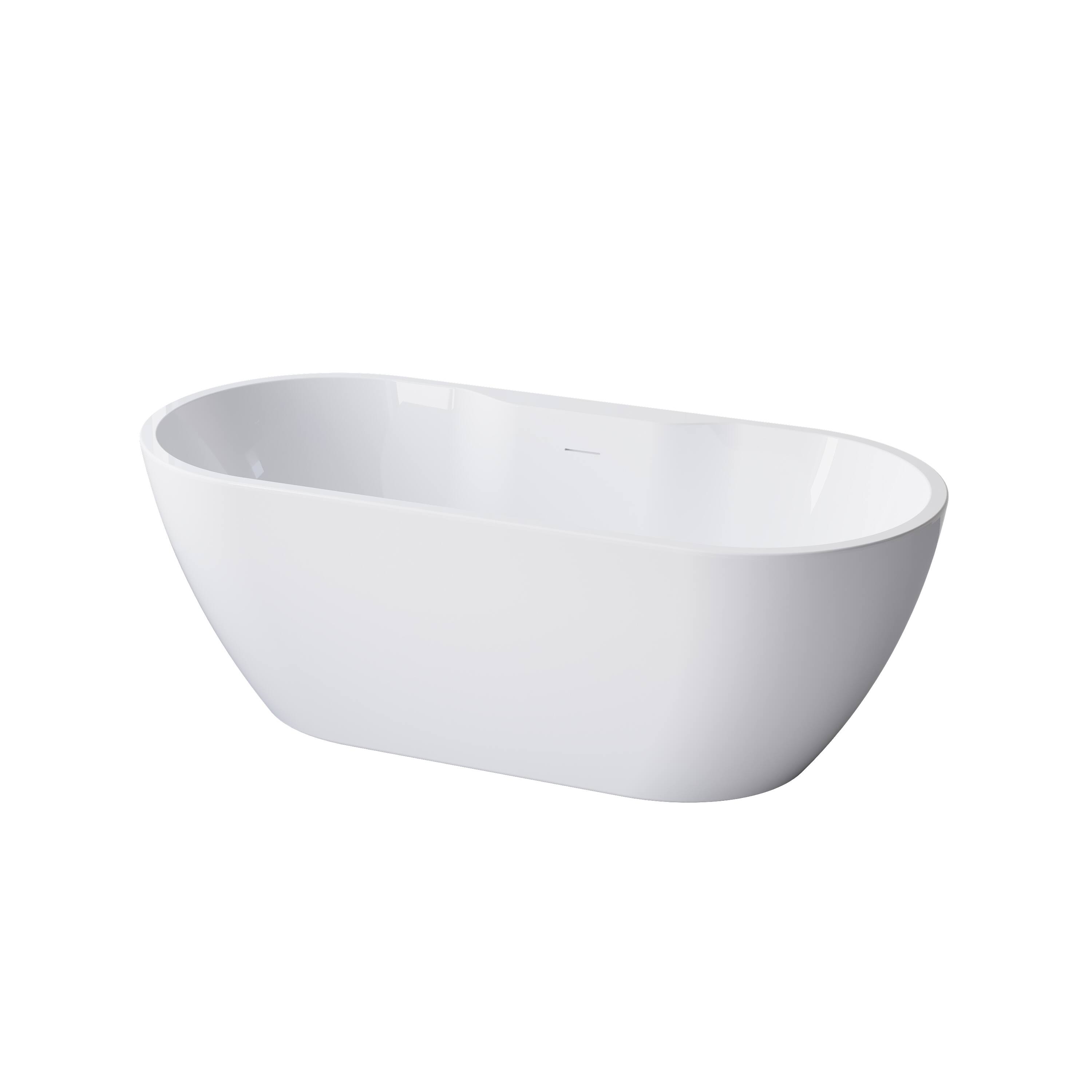 Alt View 10. WELLFOR - Nava 65 in. x 29.5 in. Acrylic Oval Freestanding Soaking Bathtub with Center Drain and Widened Deck for Storage - White.