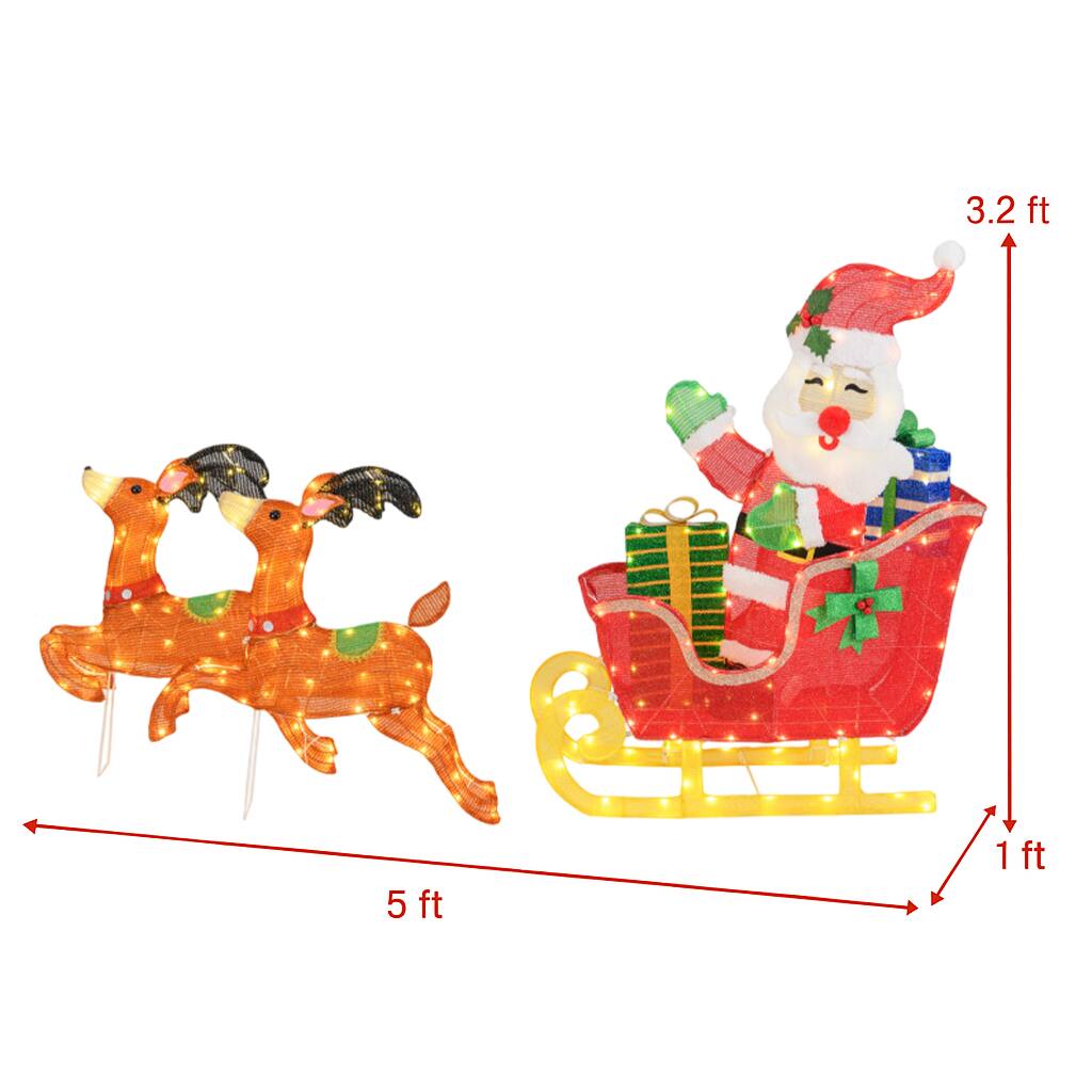 Left. BreeBe - Christmas Sleigh with Reindeer and Santa LED Lit Lawn Décor - Brown.