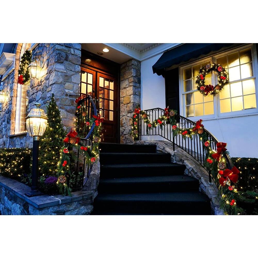 Alt View 1. PARKER SLATER - 2pcs 7ft Christmas Garland with Lights, Pinecones & Red Berries, Battery - Green.