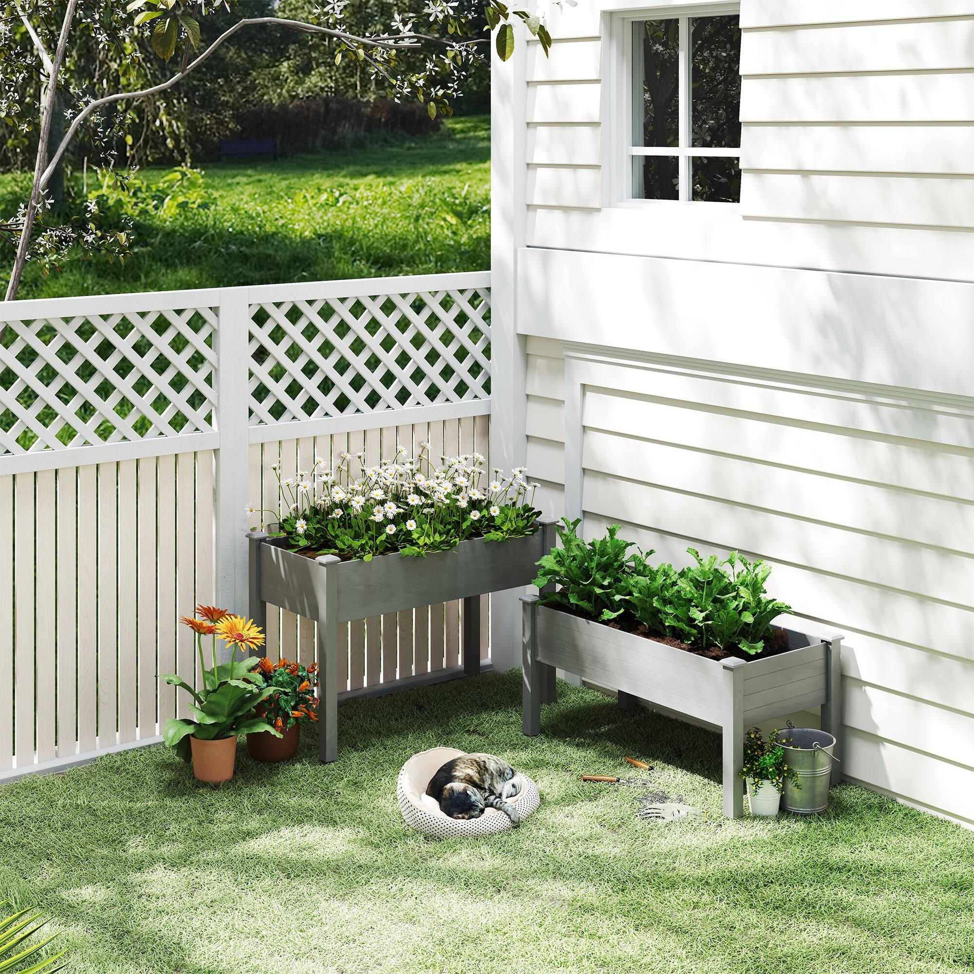 Alt View 1. Outsunny - Tier Raised Garden Bed, Wooden Elevated Planter Box with Legs - Gray.