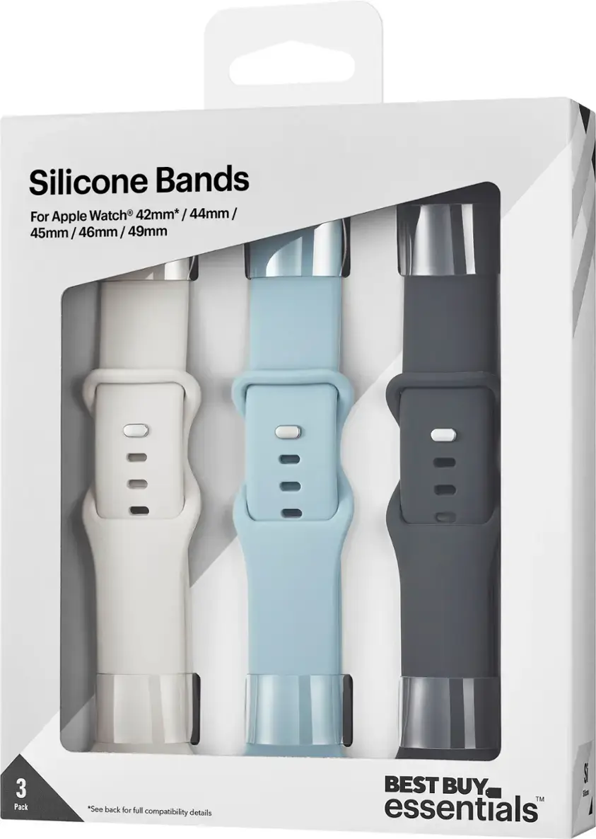 Silicone Bands For Apple Watch 42mm/44mm/45mm/46mm/49mm 45mm/46mm/49mm 3 Pack *See back for full compatibility details Best BuyTM essentials