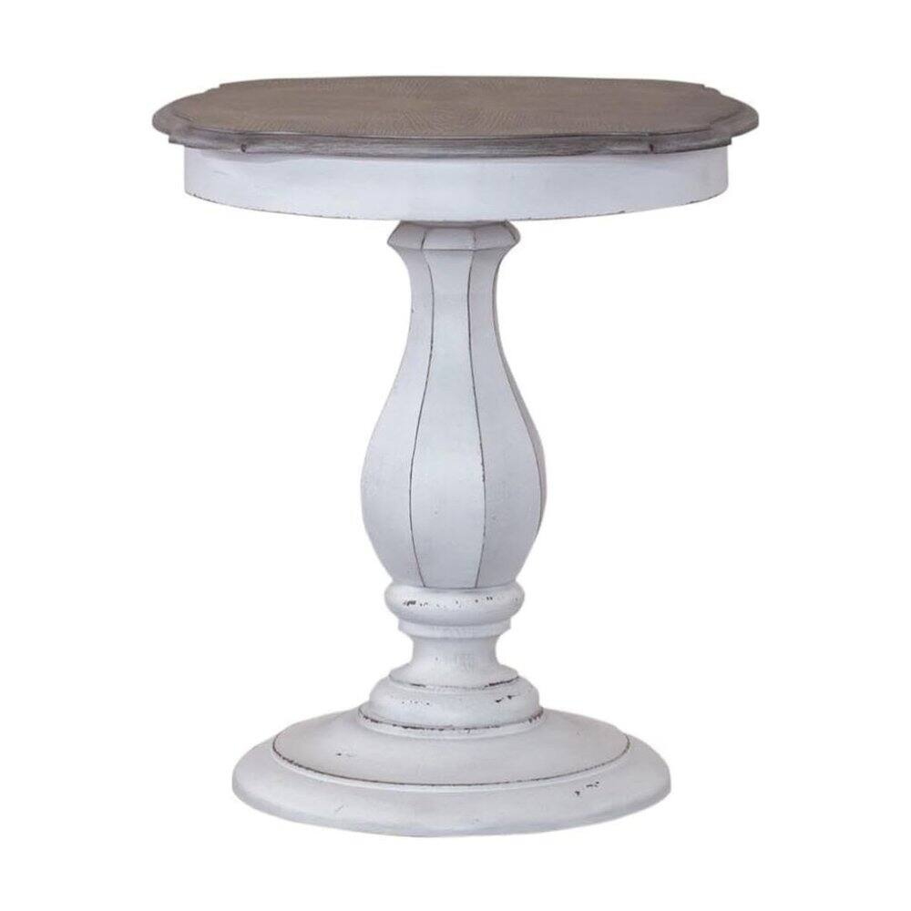 Alt View 1. Starlight Canyon Home - Antique White Accent Table with Round Top - White.