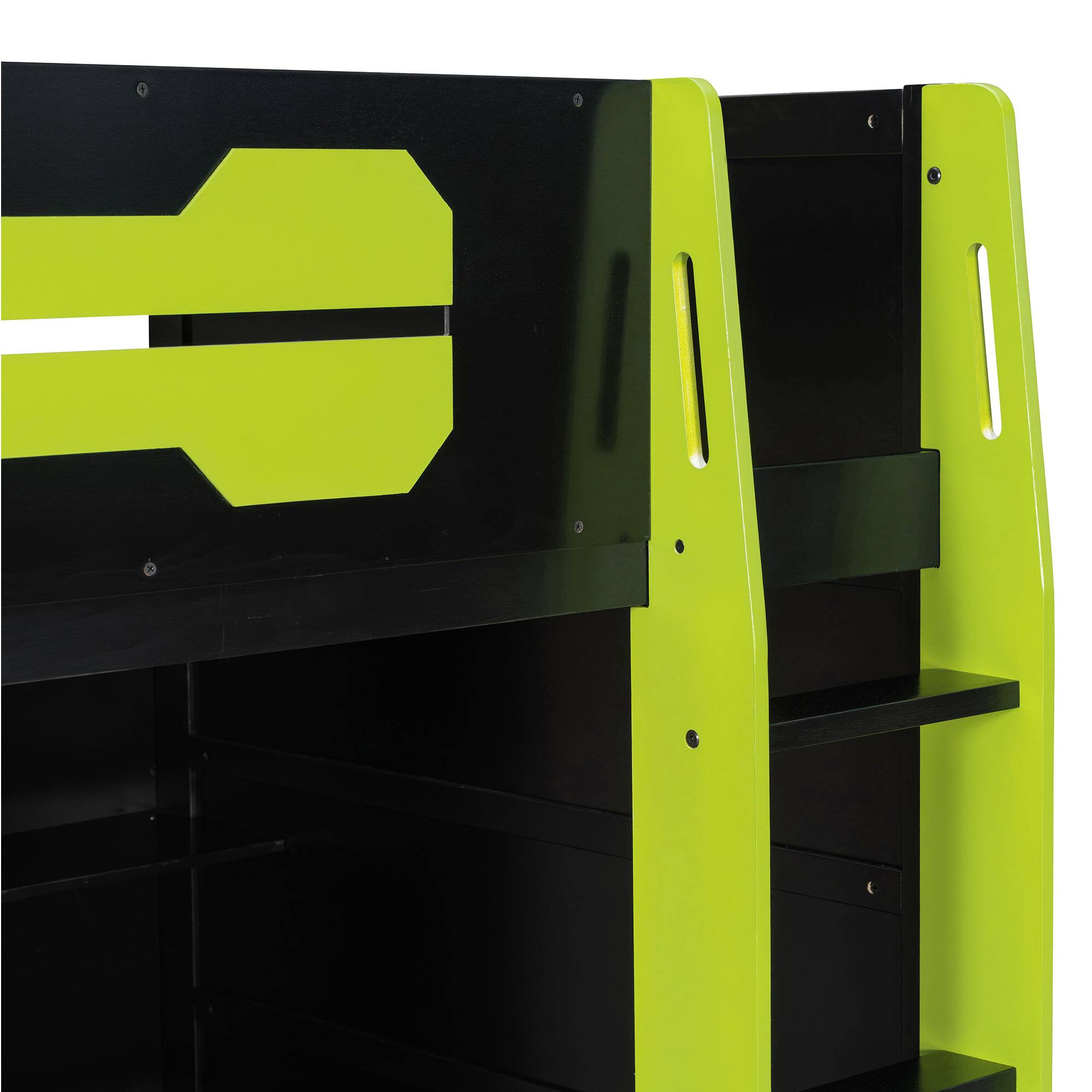Alt View 6. Anysun - Twin Size Wood Loft Bed with Desk, Multi-storage Shelves and RGB Light - Green.