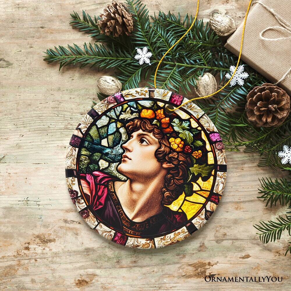Back. OrnamentallyYou - Masculine Beauty in Renaissance Italy Stained Glass Themed Christmas Ornament Artistic Medieval Gift - Multi-colored.