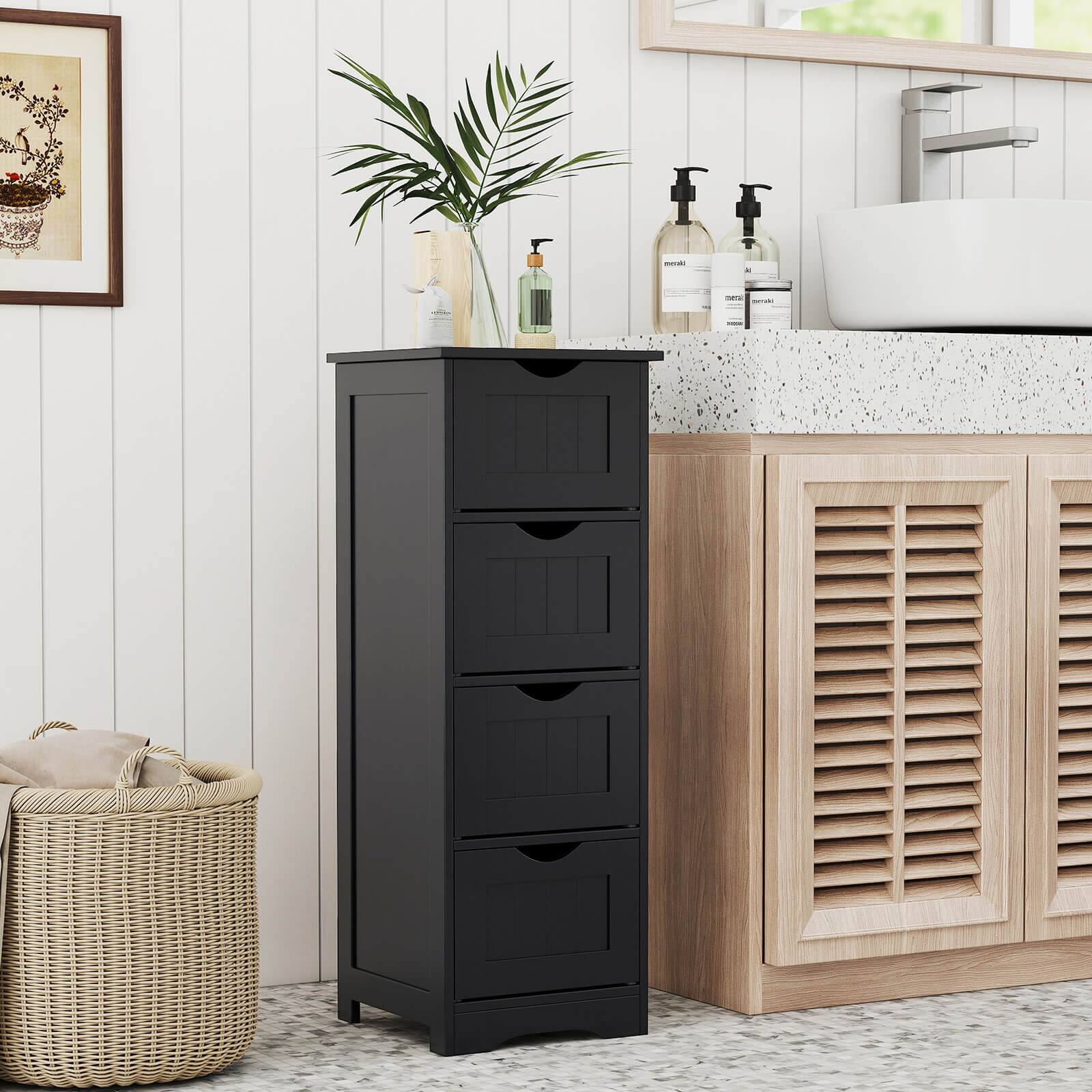 Alt View 1. Costway - Costway 32.5" Bathroom Floor Cabinet with Anti-tipping Device Freestanding Towel Cabinet - Black.