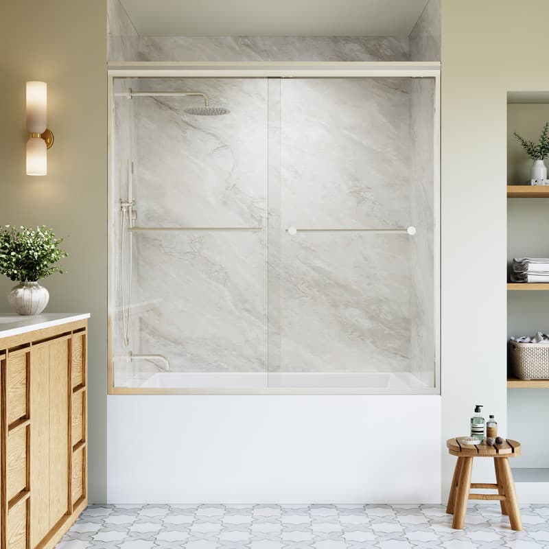 WELLFOR - 56-60 in. W x 60 in. H Framed Sliding Shower Door with 1/4 in. Clear Tempered Safety Glass,Reversible - Brushed Nickel price history on PriceWatchPro