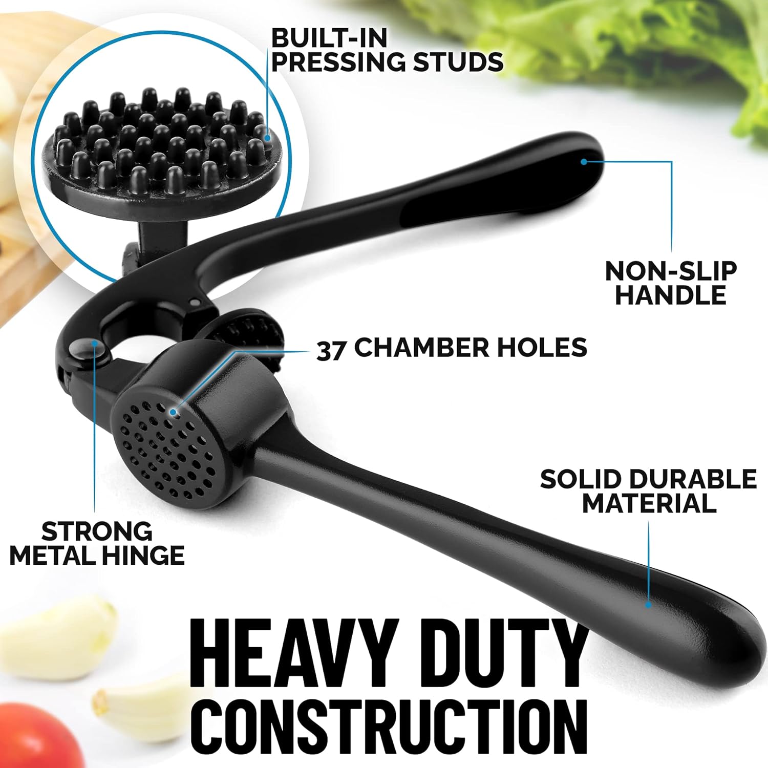 BUILT-IN PRESSING STUDS, NON-SLIP HANDLE, 37 CHAMBER HOLES, STRONG METAL HINGE, SOLID DURABLE MATERIAL, HEAVY DUTY CONSTRUCTION