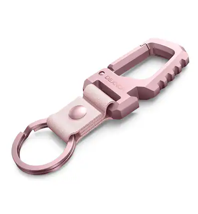 Front. Dexnor - Heavy Duty Stainless Steel Carabiner Keychain with Bottle Opener & Nylon Webbing Snap Clip, EDC Key Fob Organizer - Pink.