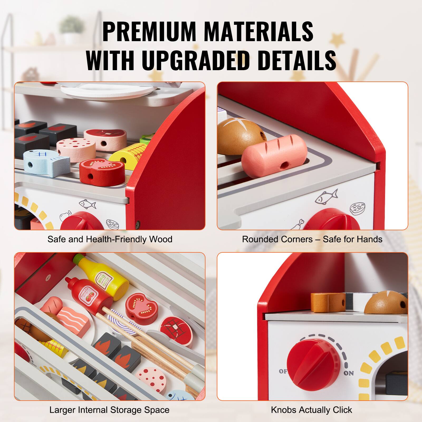 PREMIUM MATERIALS WITH UPGRADED DETAILS

- Safe and Health-Friendly Wood
- Rounded Corners – Safe for Hands
- Larger Internal Storage Space
- Knobs Actually Click