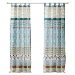 Greenland Home Fashions - Thalia Stylized Florals and Geometric Prints Bohemian Panel Pair Each Panel 42"x84" - Blue
