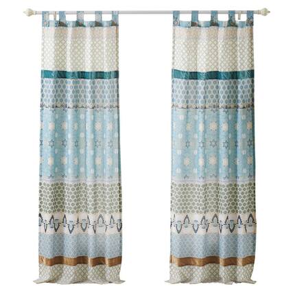 Front. Greenland Home Fashions - Greenland Home Fashions Thalia Stylized Florals and Geometric Prints Bohemian Panel Pair Each Panel 42"x84" Blue - Blue.