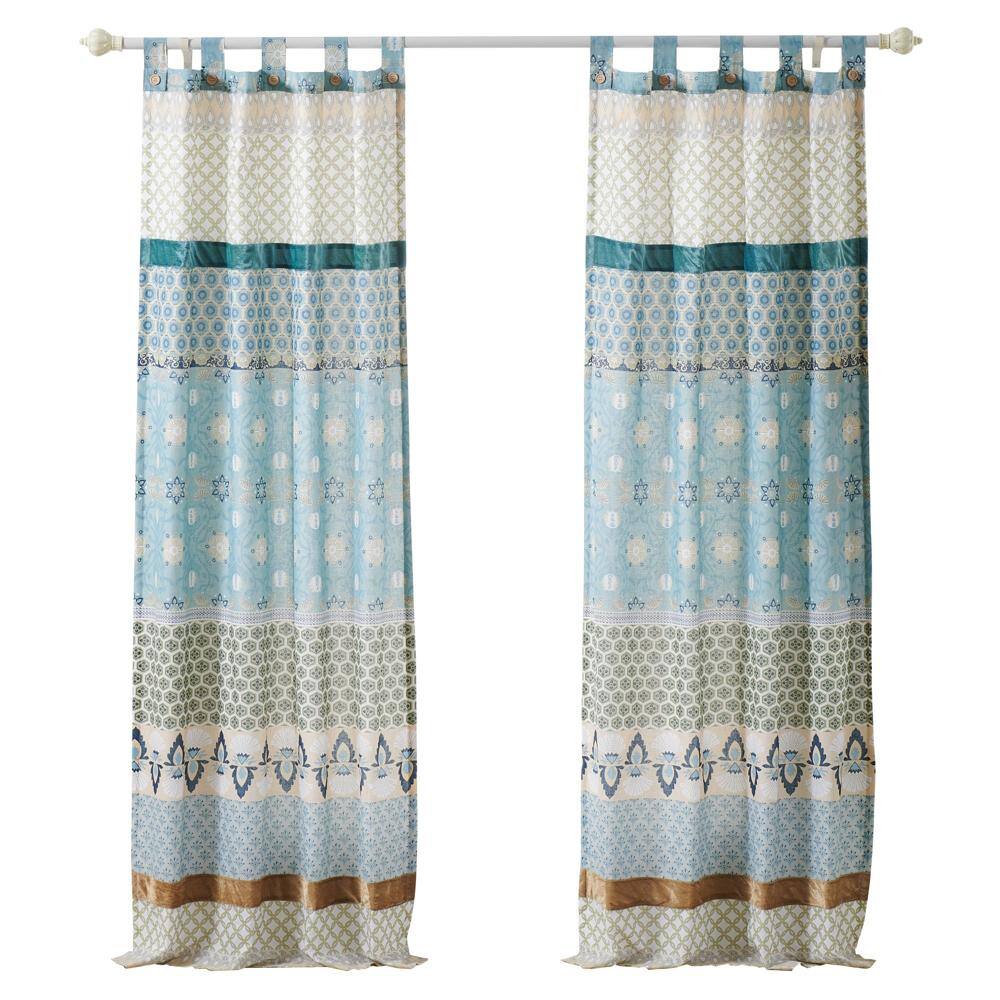 Front. Greenland Home Fashions - Greenland Home Fashions Thalia Stylized Florals and Geometric Prints Bohemian  Panel Pair Each Panel 42"x84" Blue - Blue.