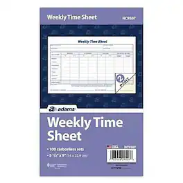 Adams - Time Sheets, 2-Part, 100 Forms/Pack, 100/Pack - White/Canary
