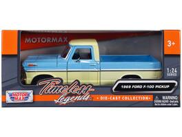1969 Ford F-100 Pickup Truck "Timeless Legends" Series 1/24 Diecast Model Car by Motormax - Light Blue and Cream