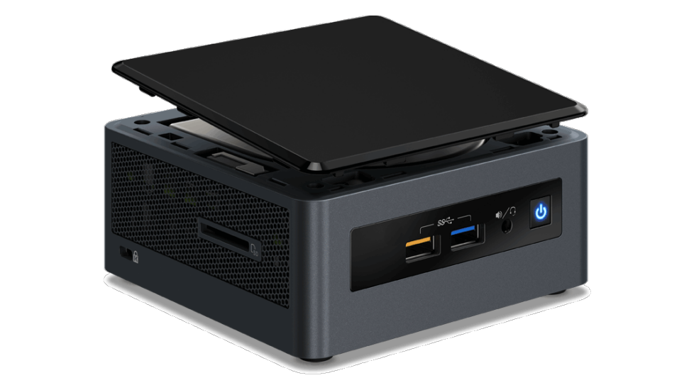Alt View 3. Intel - NUC NUC8I3CYSN Mini Desktop (i3-8121U, 4GB, 128GB SSD, AMD Radeon 540, Bluetooth 5.0, Win 11 Home) - Black.