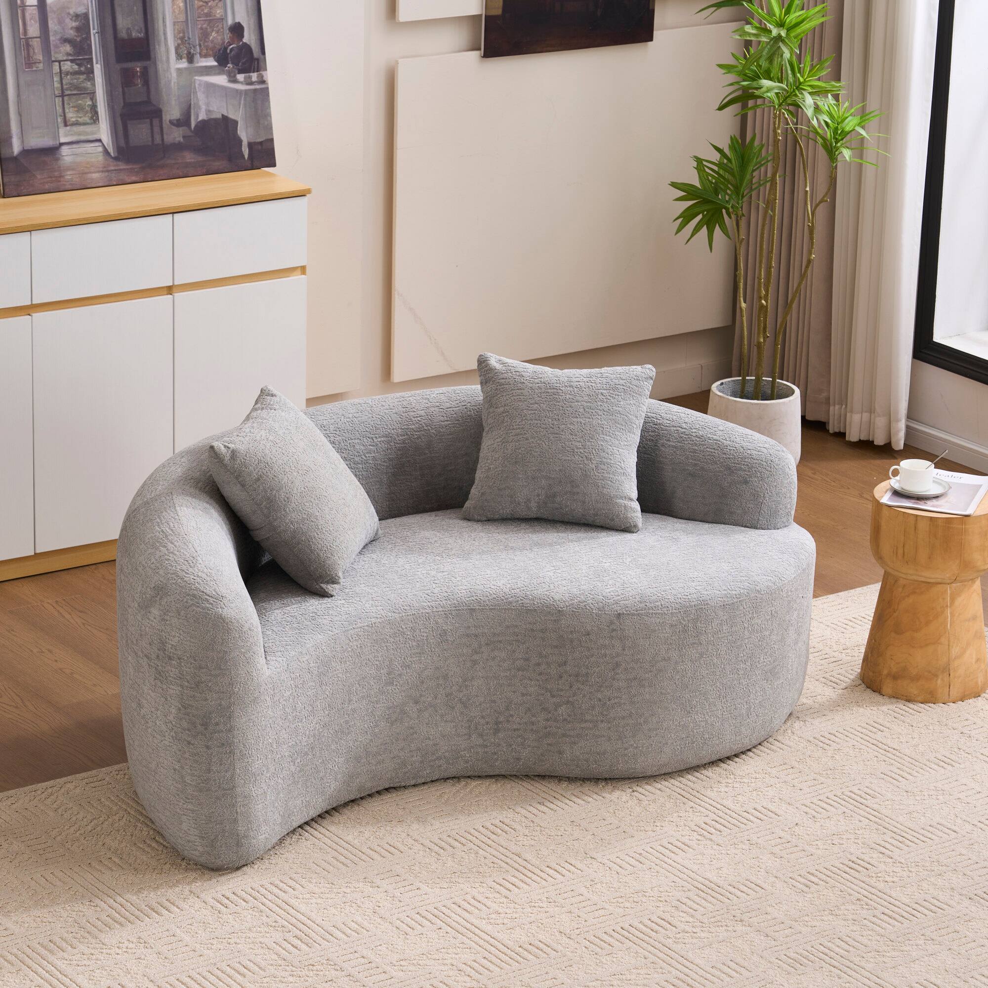 Alt View 9. GOODSILO - S-Curved Sectional Sofa with Dual-Depth Seating, Luxurious Chenille Upholstery, and Space-Saving Design - Light Gray.