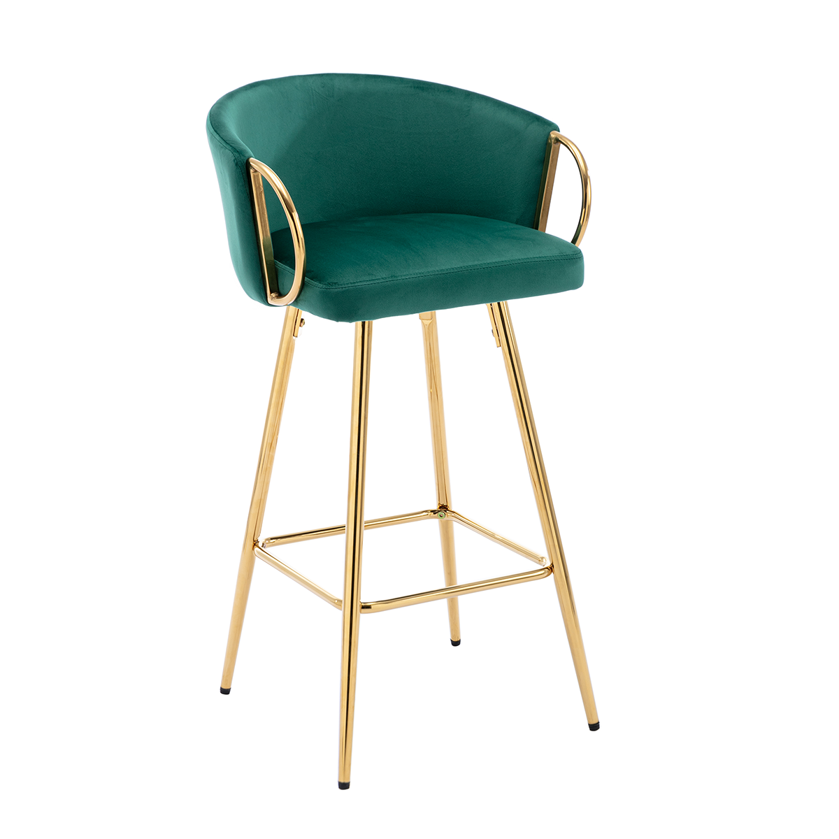 Angle. Trinkets Crazed - 26" Velvet Counter Stools Set Of 2, Luxury Bar Chair With Low Back and Gold Legs For Kitchen Island - Green.