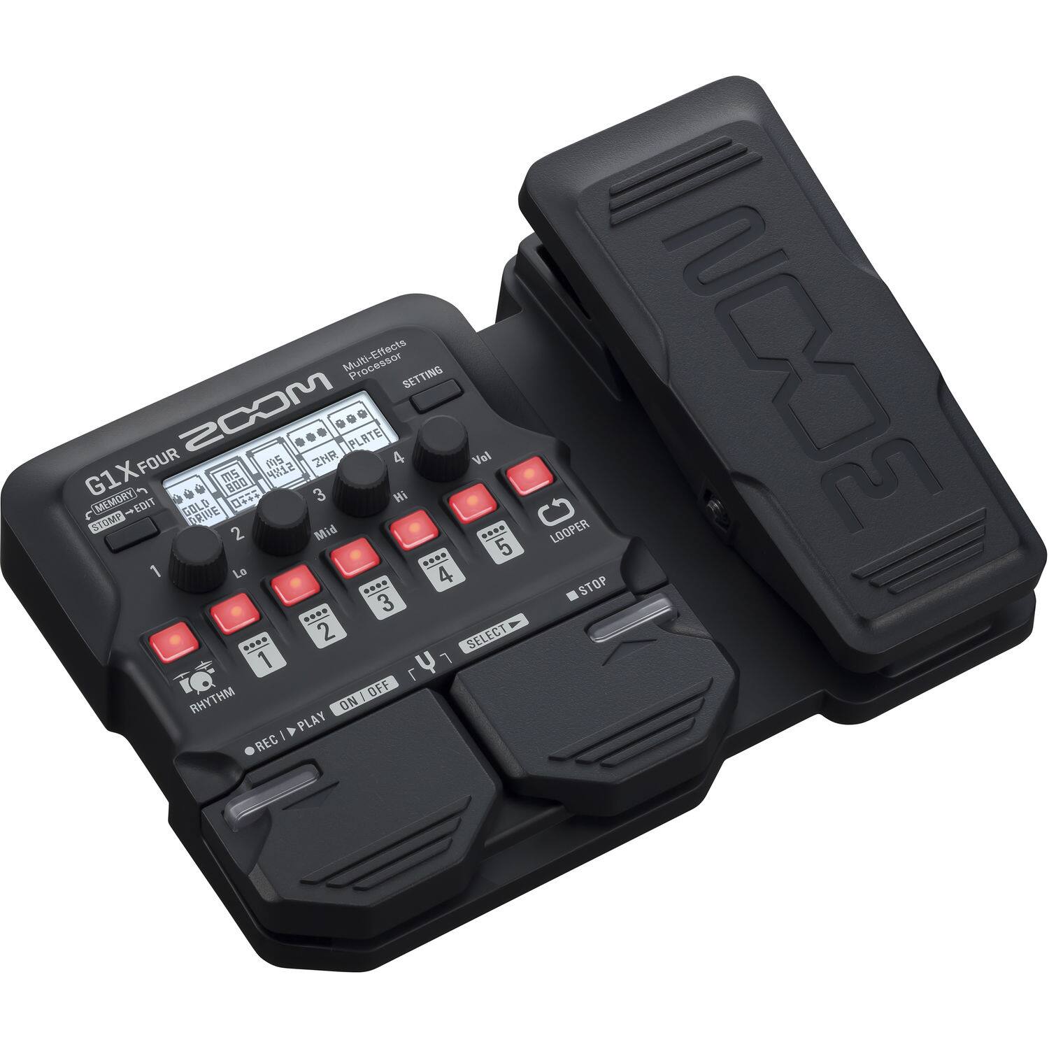 ZOOM G1X FOUR Multi-Effects Processor

- EFFECTS
- MEMORY
- SETTING
- LOOPER
- RHYTHM
- PLAY
- REC
- STOP
- SELECT
- ON/OFF