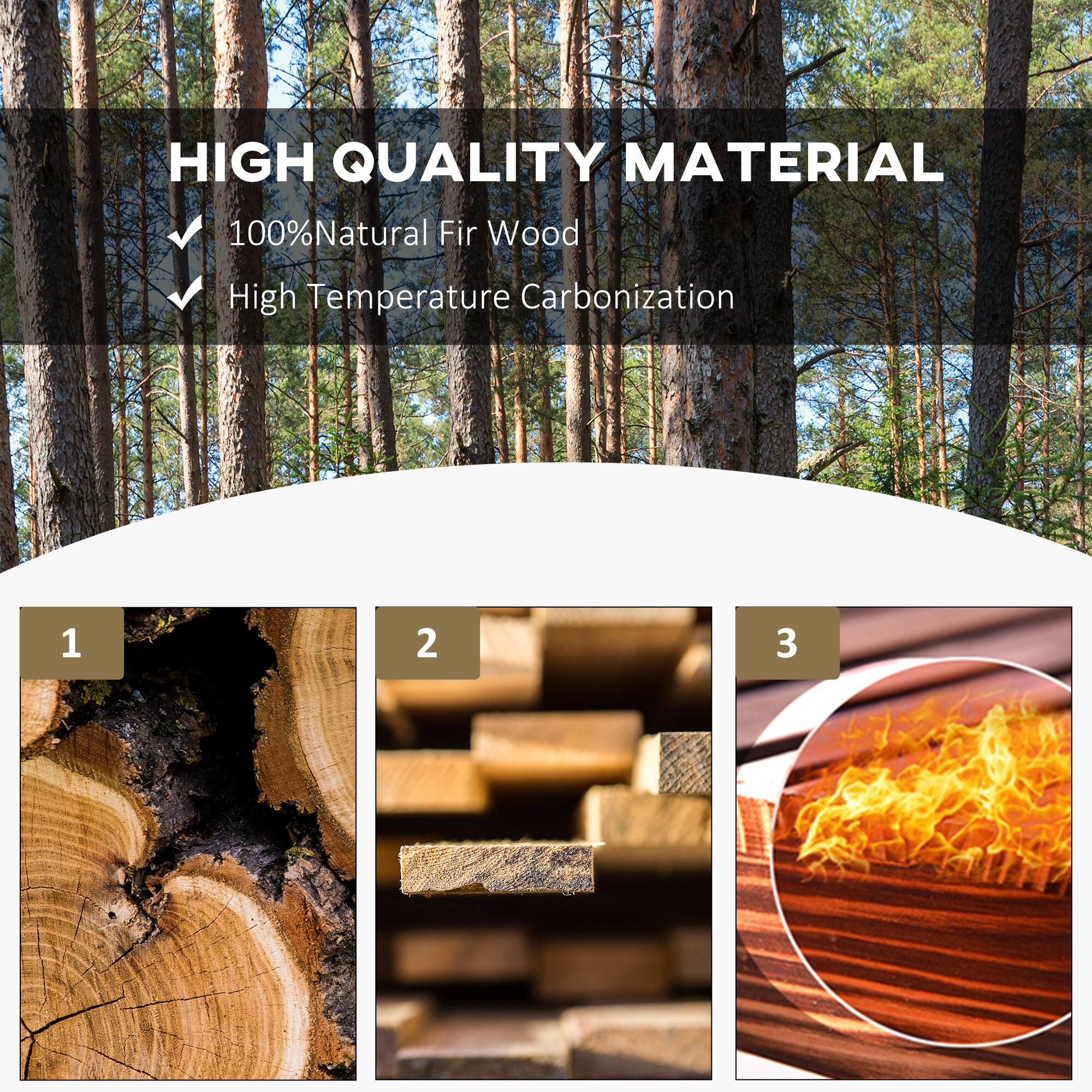 HIGH QUALITY MATERIAL
100% Natural Fir Wood
High Temperature Carbonization
1 2 3