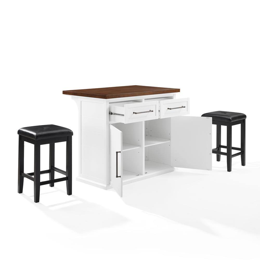 Alt View 7. Crosley Furniture - Bartlett Wood Top Kitchen Island W/Uph Square Stools - Kitchen Island & 2 Stools - White.