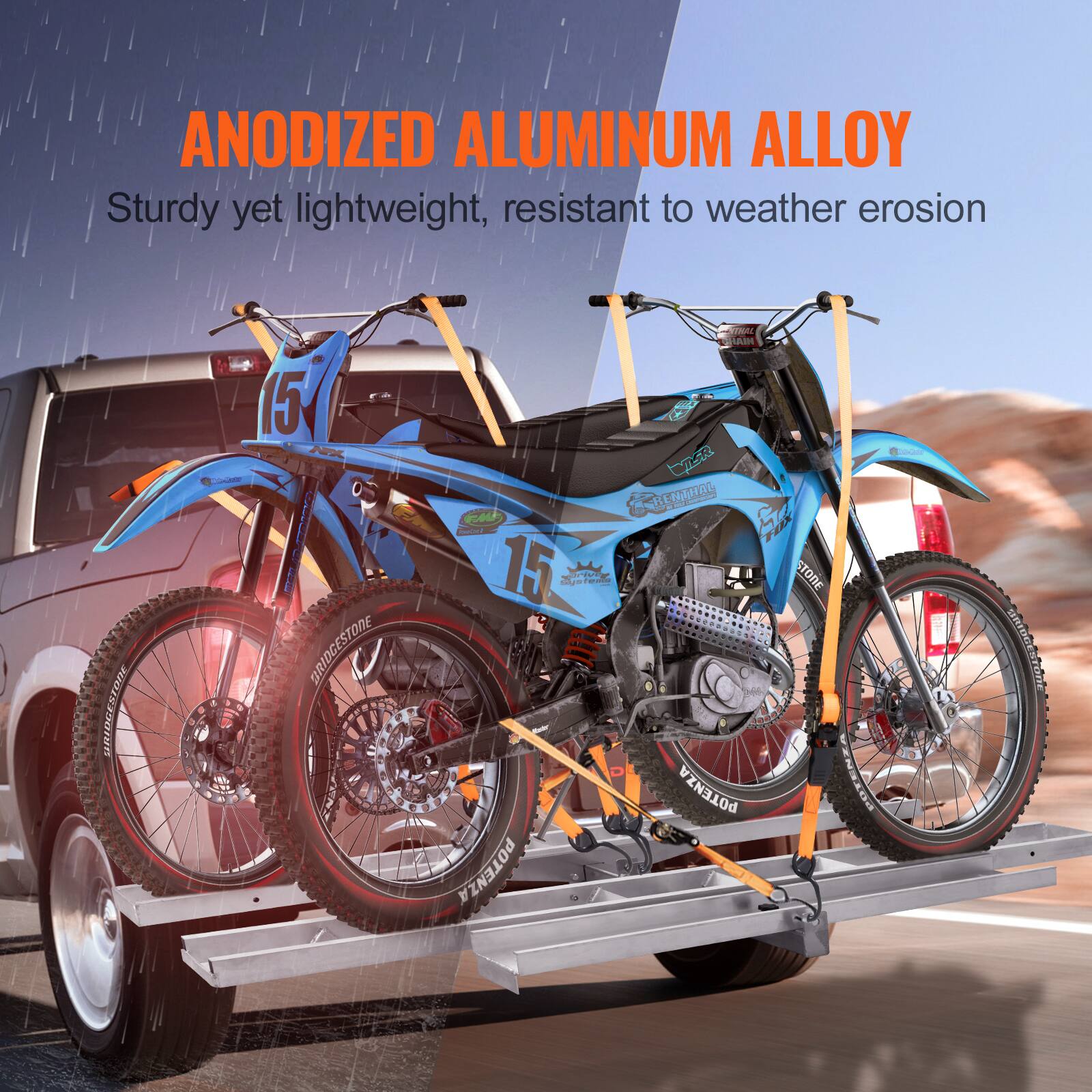 ANODIZED ALUMINUM ALLOY  
Sturdy yet lightweight, resistant to weather erosion  

BRIDGESTONE  
15 D  
POTENZA VTRAL  
POTENZA  
POTENZA