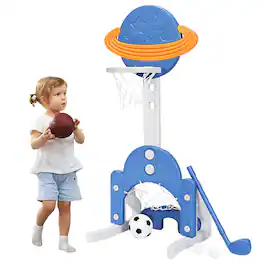 Gymax - 3 in 1 Kids Basketball Hoop Set Adjustable Sports Activity Center w/ Balls - Blue