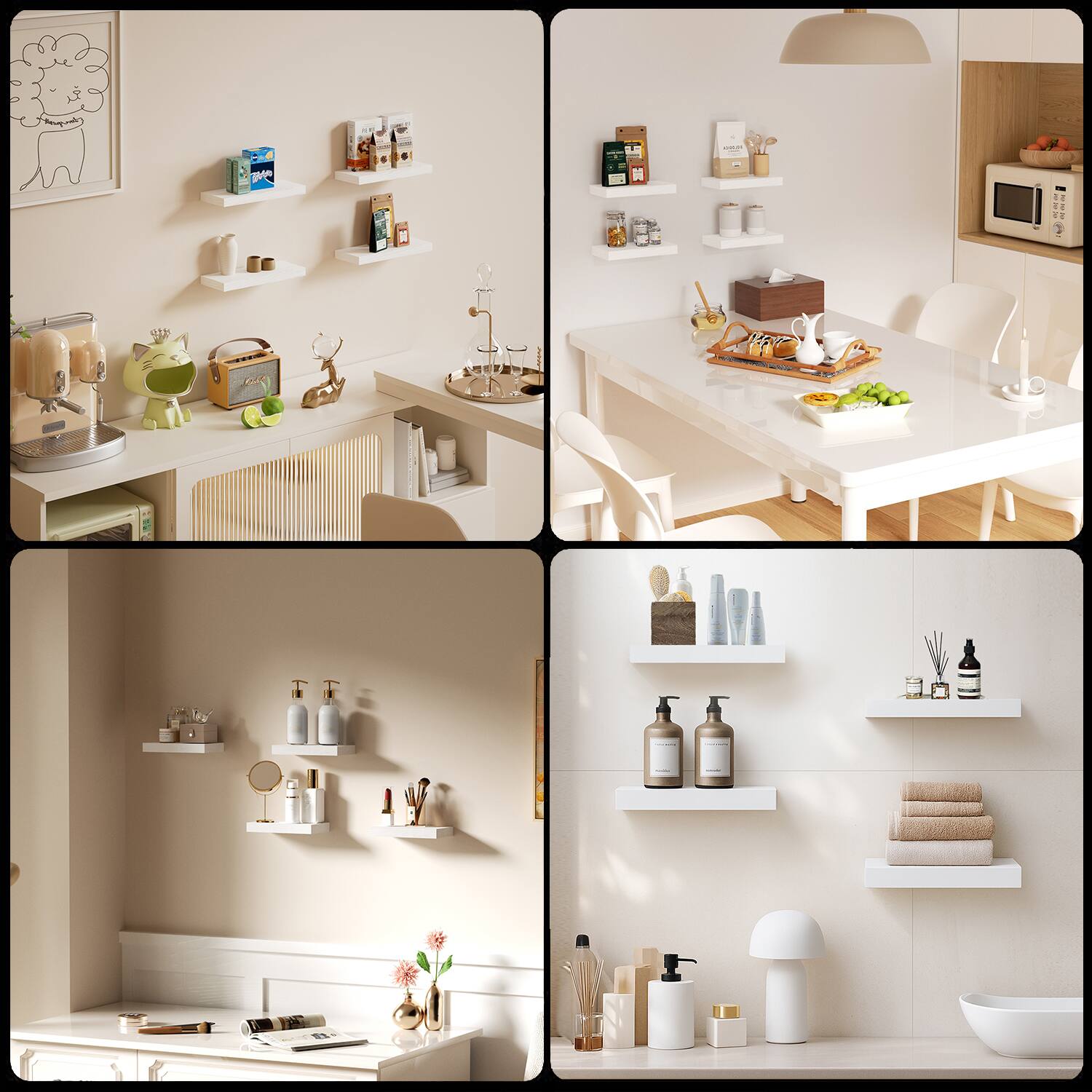 Alt View 7. BOMEDA - Wall Mounted Wooden Floating Shelves, Bathroom Shelves for Bedroom, Living Room, Room Storage Shelf, 12x7x1.5 in, 4 Pack - White.