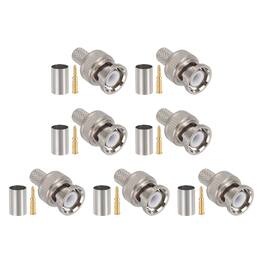 Unique Bargains - 10pcs BNC Male Crimp 5mm 50 Ohm PTFE Insulation Connector for RG6/5D-FB/LMR300 Coax Cable Wireless Internet - Silver
