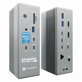 Plugable - Thunderbolt 5 Docking Station with Dual HDMI 4K 144Hz, 140W Laptop Charging, TAA Compliant - Space Gray