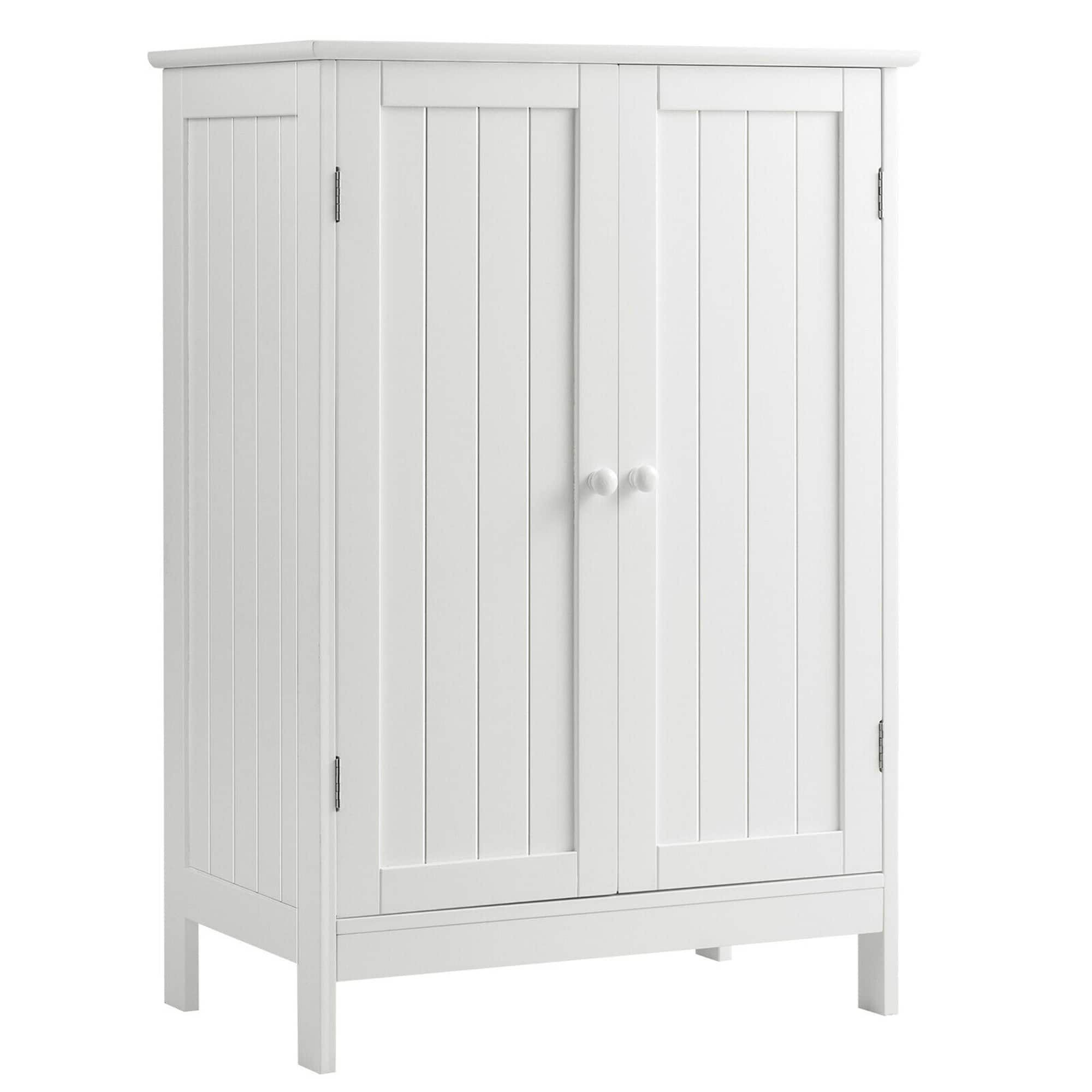 Gymax - Bathroom Floor Storage Cabinet Double Door Kitchen Cupboard Shoe Cabinet - White