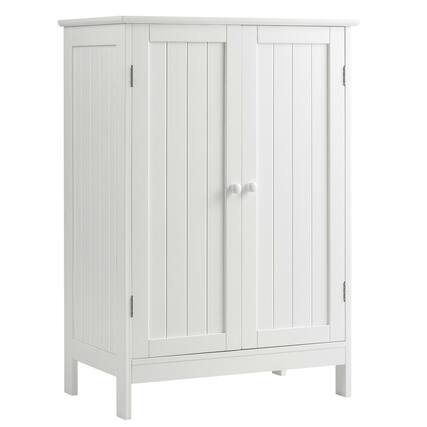 Front. Gymax - Gymax Bathroom Floor Storage Cabinet Double Door Kitchen Cupboard Shoe Cabinet White - White.