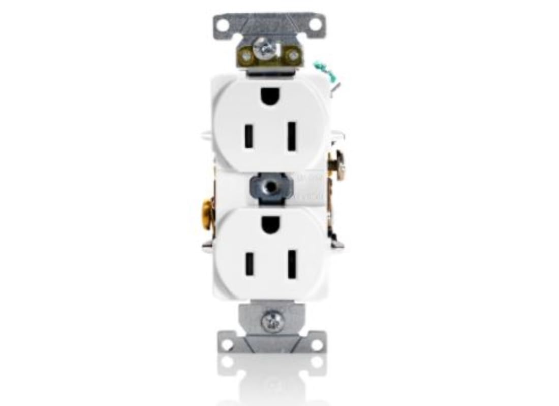 Angle. Leviton - 15 Amp 125 Volt Industrial Heavy-Duty Specification Grade Duplex Receptacle Self-Grounding Model 5252-W - White.