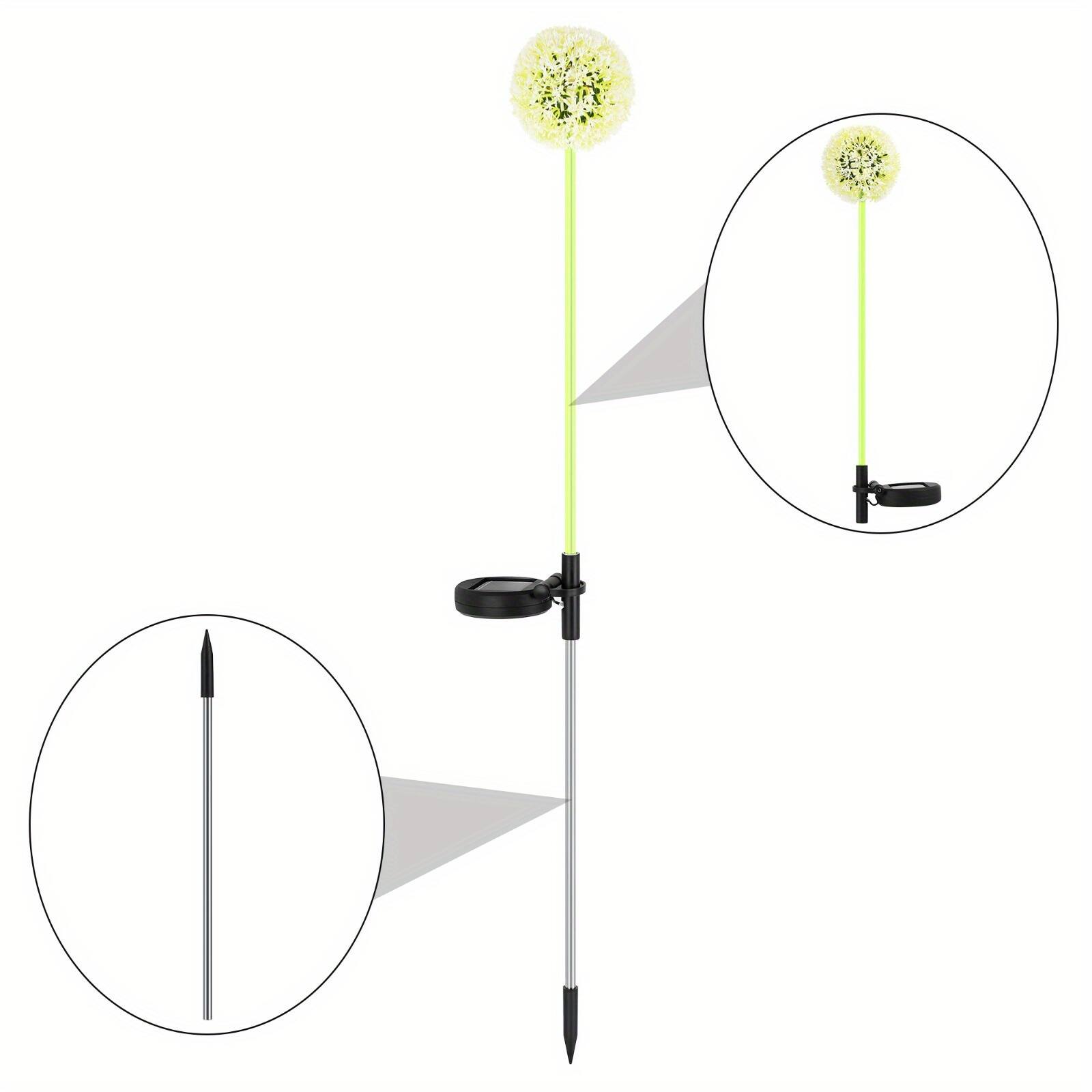 Back. Oumilen - 2 Pack Solar Dandelion Garden Stake Lights – Warm White LED Artificial Flower Landscape Lights for Yard Lawn.