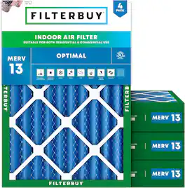 Filterbuy - 22x24x4 MERV 13 Smoke & Allergy Defense, Electrostatic Pleated HVAC AC Furnace Air Filters Replacement (4-Pack) - Blue